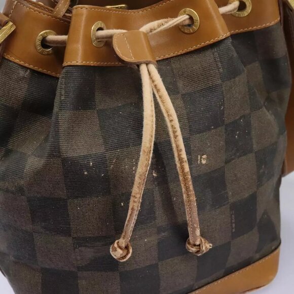 FENDI Pecan Canvas Shoulder Bag PVC Leather Brown Auth - Picture 11 of 16